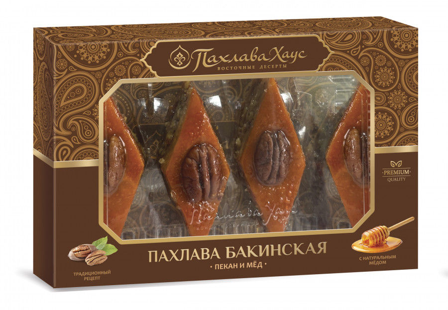 Пахлава Бакинская с пеканом и медом в индивидуальной упаковке, 260 г (4 шт.в упаковке)